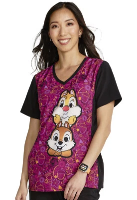 Chip N Dale Cherokee Scrubs Tooniforms Disney V Neck Top TF677 CDNN - Image 1 of 4