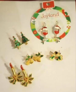 5 pares de pendientes de Navidad esmaltados en dorado tono plata campanas copa de vino de Santa etc. - Imagen 1 de 7