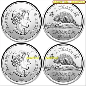 2x CANADA 2021 2022 CANADIAN NICKEL BEAVER QUEEN ELIZABETH 5 CENT COIN LOT UNC - Picture 1 of 2