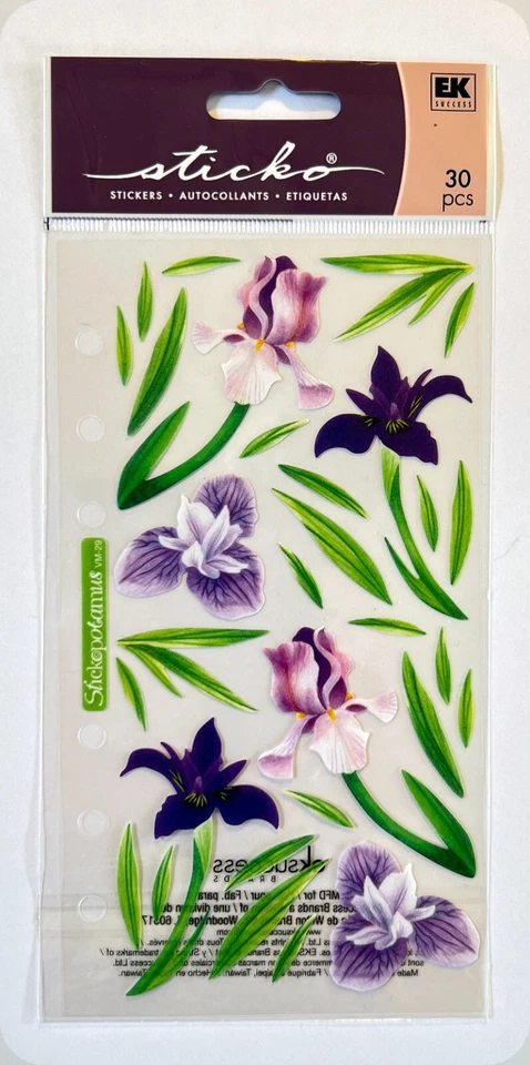 Nuevo paquete Sticko álbum de recortes pegatinas de vitela hermosa flor púrpura IRIS Foto 1 de 1