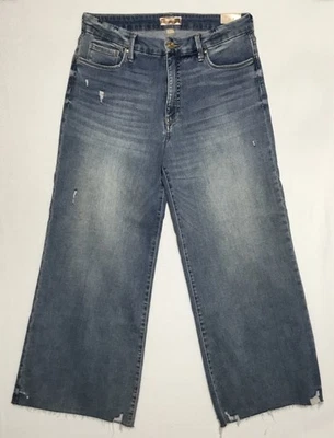 NUEVO Jeans Kut From The Kloth Meg Pierna Ancha Tiro Alto Talla 12 Azul Fab Ab Dobladillo Crudo Foto 1 de 4