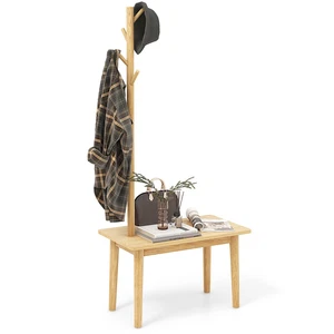 Freestanding End Table w/Coat Rack 2-in-1 Side Table 3 Hooks for Hats Bags Coats - Picture 1 of 10