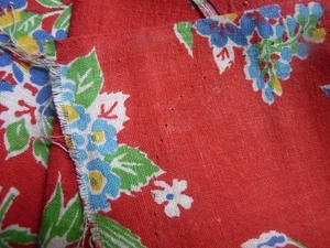 Vintage Antik Depression Stoff Material Authentisch FUTTERSACK Stich Löcher ROT - Bild 1 von 4