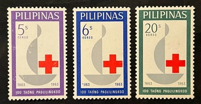 Sellos de viaje: Estampillas de Filipinas 1963 Scott #886-888 Cruz Roja Centenario MOGH Foto 1 de 4