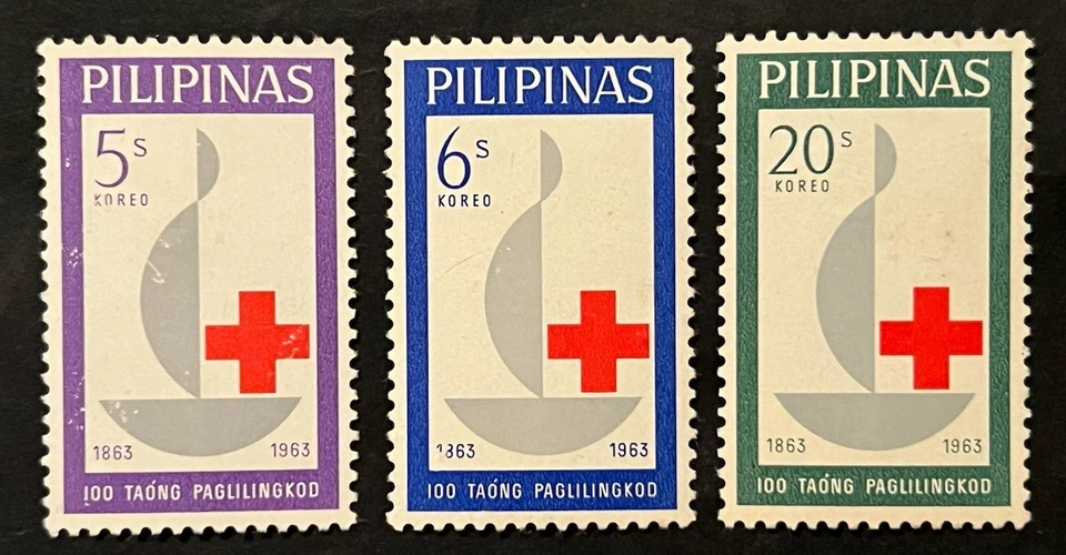 Дорожные марки: 1963 Филиппины марки Скотт #886-888 Красный крест столетие MOGH - Изображение 1 из 4
