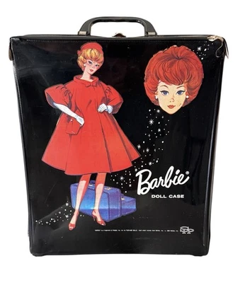 Vintage Barbie 1963 Black Carrying Case Red Flame Bubble Cut Red Interior Mattel - Image 1 of 4