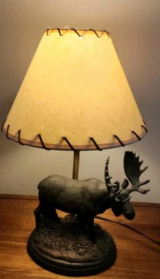 Resin Moose Sculpture Table Lamp w/Shade Rustic Cabin Lodge 17" Excellent   - Image 1 of 4
