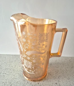 Jarra de vidrio vintage Jeannette Peach Luster iridiscente carnaval 7,5" de alto 1950' - Imagen 1 de 6