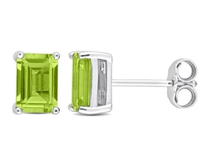 1.90 Carat (ctw) Peridot Emerald-Cut Solitaire Earrings in Sterling Silver - Picture 1 of 4