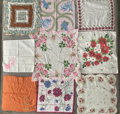 Vintage Hankie Handkerchief Lot Of 9 Floral Assorted Styles Colors Sizes - Image 1 of 4