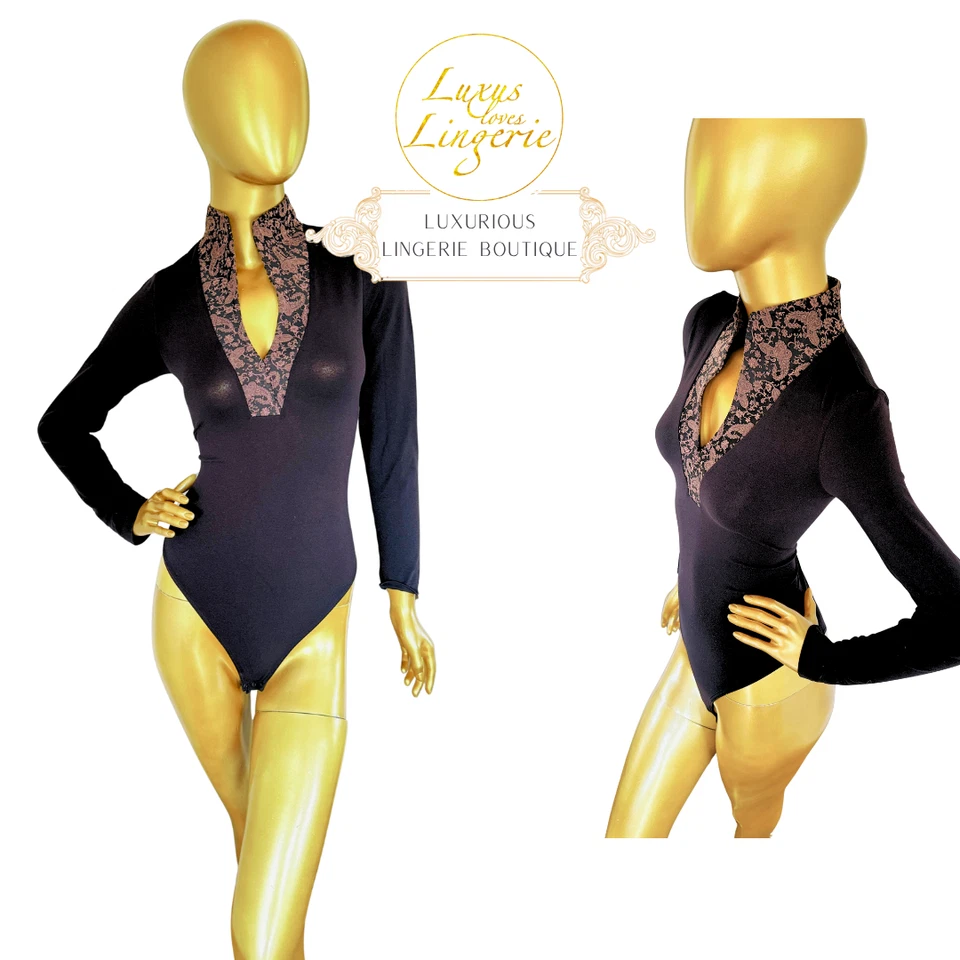 BAROCCEAN STRING BODY by Wolford S Small black brown Eleganter Kragen mit Design - Bild 1 von 1