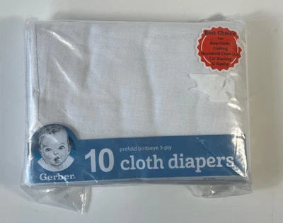 NUEVO Paquete de 10 pañales de tela Gerber sellados de 3 capas 100 % algodón 14"x20" Foto 1 de 2