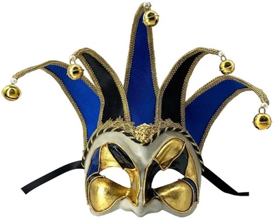 Joker Mezzo Velluto Negro Azul Veneciano Hecho en Italia Mascarada Para Hombres Media Cara Foto 1 de 2