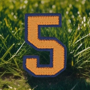 Orange Number 5 Patch Blue Felt Outline Varsity Cut out Iron on (2 1/2" in) - Picture 1 of 2