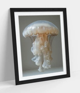 WHITE JELLYFISH-FRAMED WALL ART POSTER PAPER PRINT - Imagen 1 de 10