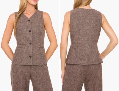 Chaleco tejido tweed halógeno para mujer, botón, marrón delicioso, XS, envío gratuito Foto 1 de 4