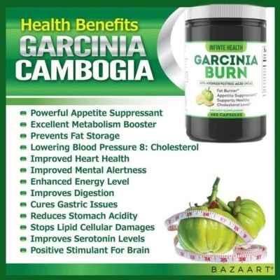 Garcinia Burn 480 ct 4 meses de suministro Garcinia Cambogia 1500 mg dieta Citrimax HCA Foto 1 de 4