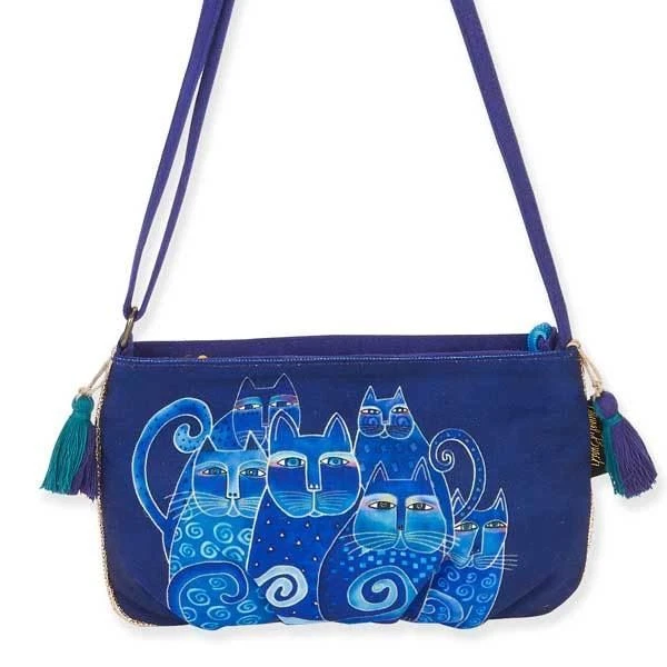 Laurel Burch Feline Cat Small Crossbody Purse Tote Bag Handbag Blue  - Image 1 of 1
