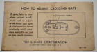 ORIGINAL LIONEL 152-54 ADJUSTMENT CARD FOR 152 CROSSING GATE