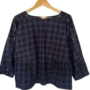 WRAP London Womens Purple Check Plaid Blouse Sz 10 Brushed Cotton Lagenlook Top - Picture 1 of 11