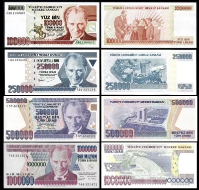 Turkey 4 Pcs UNC Set, 100000 250000 500000 1000000 Lira 1994 1997 1998 2000 - Image 1 of 4