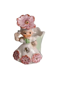 Vintage Napco Girl Mini Ceramic Planter Bobby Pin Holder 1958- ** FLAW** - Picture 1 of 8