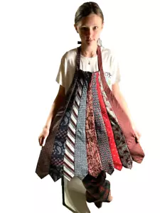 Vintage Necktie Apron Silk Ties Skirt Overlay BOHO Handmade Whimsical - Picture 1 of 17