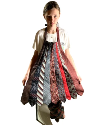 Vintage Necktie Apron Silk Ties Skirt Overlay BOHO Handmade Whimsical - Image 1 of 4