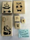 Stampin Up SAB Party Pandas Happy Birthday Wood Mount Rubber Stamp Set Retired