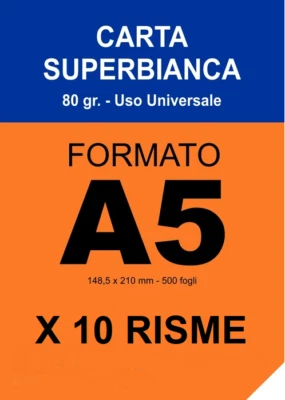 GIULIANI FORNITURE 10 Risme di Carta A5 80GR ADATTE A STAMPE PER RICETTE MEDICHE