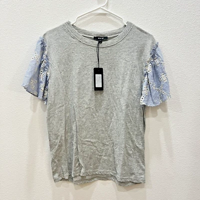 MISS ME TOP TSHIRT BLOUSE EYELET SLEEVES COQUETTE COTTAGE CORE BEACHY SZ SM NWT - Image 1 of 4