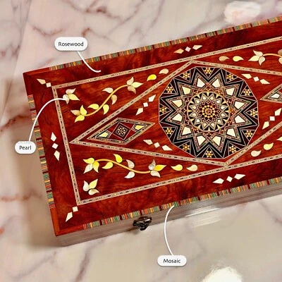 Handmade Backgammon Board Set Rosewood Antique Chess Table Wood Pieces Dice Game - Image 1 of 4