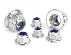 A2 304 Stainless Flanged Nyloc Nuts Flange Nylon Insert Locking Nut M3 - M12 - Picture 1 of 5