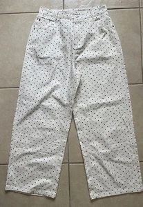 Friful Youth Girl’s XL Ivory Cotton Black Polka Dot High Rise Wide Leg Jeans - Picture 1 of 11