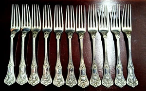 🍴 Tafelgabel-Set 800er Silber - 11-teilig - Jugendstildekor (ca. 1900) - Picture 1 of 9