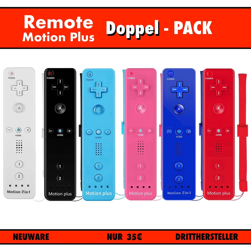 Zwei / 2x Remote Motion Plus Controller Fernbedienung für Nintendo Wii (NEU)2️⃣✅ - Bild 1 von 1