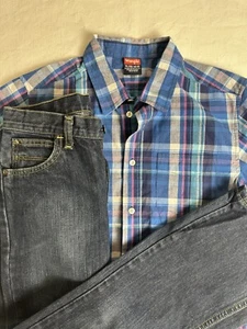 Kids Boys XL 14-16 Wranger Shirt And Adjustable Wrangler Jeans - Picture 1 of 8