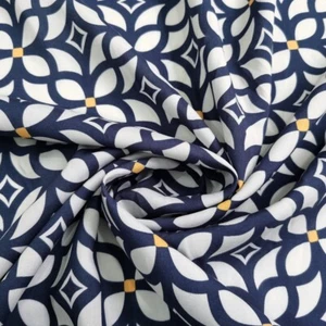 39 Inch X 55 Inch Navy White Retro Viscose Fabric Soft Sewing Material Rayon - Picture 1 of 8