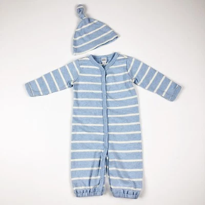 Nordstrom Bebé Una Pieza Mameluco Infantil Talla Única Azul Blanco Rayas con Sombrero Foto 1 de 4