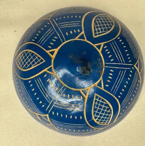 Yoruba carved LID ONLY  igba jicara Isese Ifa Olokun Yemoja BLUE - Picture 1 of 2