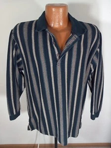 Ralph Lauren Chaps Pull Over Stripped Polo Shirt Button Top Collar Medium - Picture 1 of 3