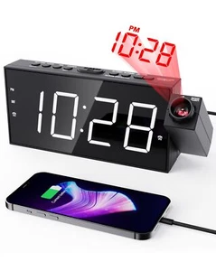 Projection Alarm Clock on CeilingDigital Clock for Bedroom with Battery Backu... - Picture 1 of 7