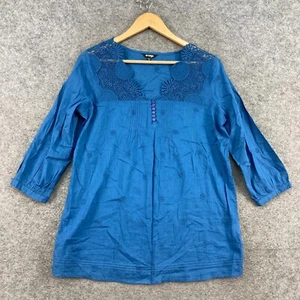 Emerge Womens Top Size 10 Blue 3/4 Sleeve V-Neck Cotton Shirt 36418 - Picture 1 of 12