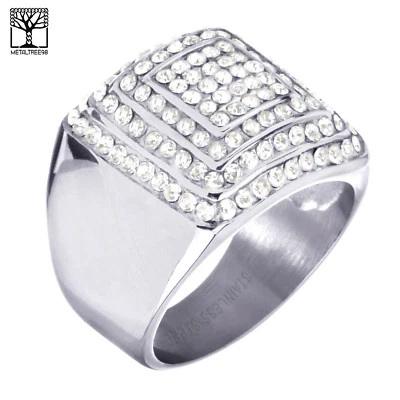 Anillo meñique chapado en plata de acero inoxidable con circonita cúbica helada de hip hop para hombre SSR 308S Foto 1 de 3
