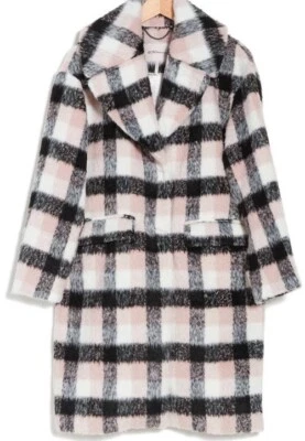 Abrigo de vestir BCBGeneration para mujer L rosa negro chaqueta a cuadros nuevo con etiquetas bolsillo hasta la rodilla Foto 1 de 4