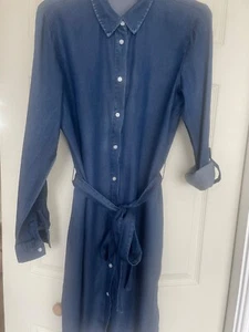 Vila blue denim knee length shirt dress with belt. Size 10. Worn once. VGC - Picture 1 of 6