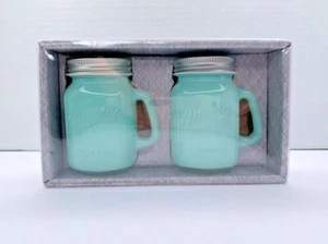 Tabletops Unlimited Mason Craft 4 oz Shaker Set of 2 Aqua Blue Cottagecore - Picture 1 of 7