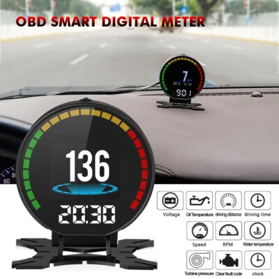 OBD2 HUD Head Up Display Speedometer Alarm Oil Water Temp Gauge Monitor Car SUV  - Image 1 of 4