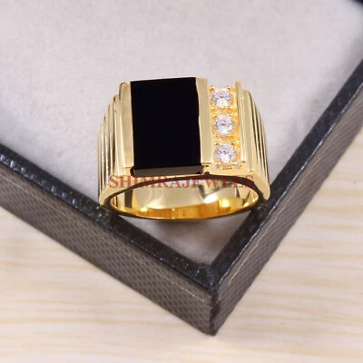 Anillo para hombre de plata de ley 925 chapado en oro con piedras preciosas de ónix negro natural #24 Foto 1 de 3
