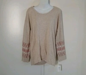 Style & Co Women Embroidered Sequin Cuffs Long Sleeve Neutral Heather Beige XXL - Picture 1 of 12
